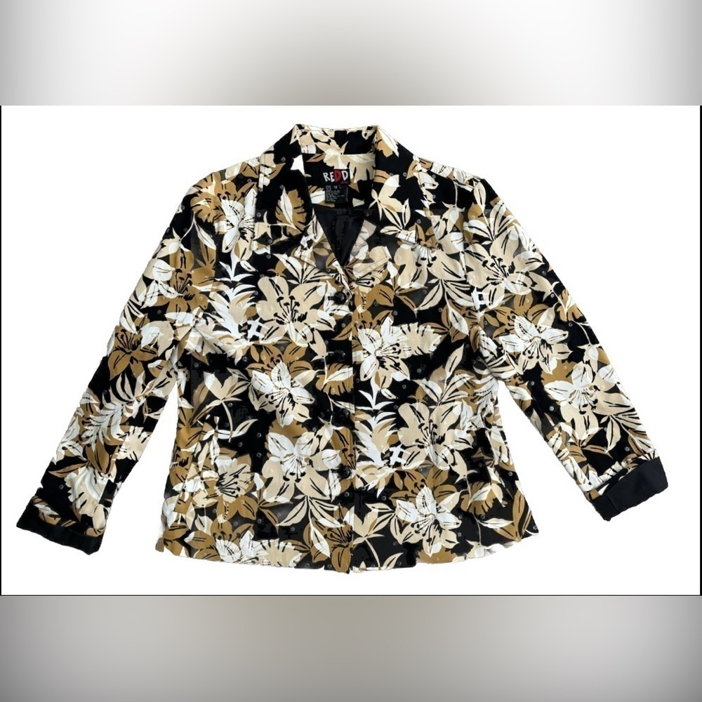 REDD Jeans Blazer Career Fun Jacket Size 12 Floral Sequin Button Up Stretch Fall